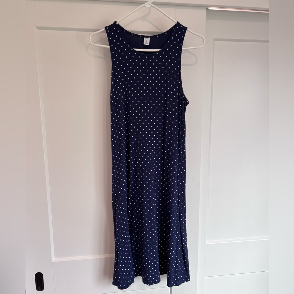 Old Navy Sleeveless Swing Dress Size Medium Tall Navy Polka Dot